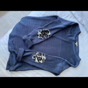 Anama Navy Knit Sweater w/ leopard elbow patches